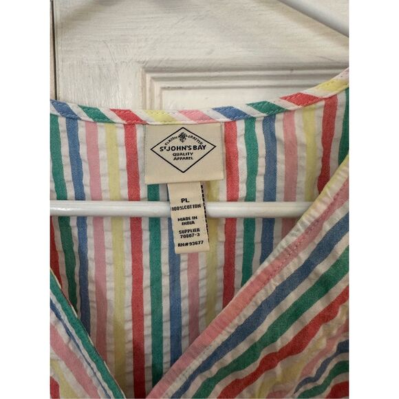 St. John's Bay Women's Stripe Tie Waist Balloon Sleeve Blouse Petite Large - Picture 3 of 7